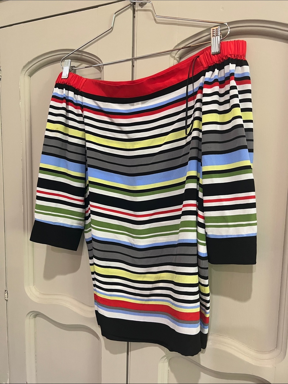Per Se Multicolor Striped Mini Skirt with Red Waistband